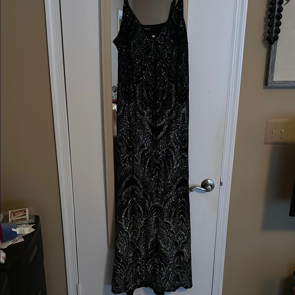 Torrid Black and Silver Spaghetti Strap Maxi Gown